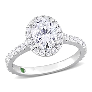 2 CT TGW Lab Grown Diamond with Tsavorite Accent Halo Engagement Ring in
14K White Gold