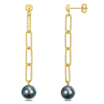 9-10 MM Grey Freshwater Cultured Pearl Oval Link Earrings in Yellow
Plated Sterling Silver