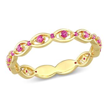 1/3 CT TGW Created Ruby Eternity Ring in Yellow Plated Sterling Silver