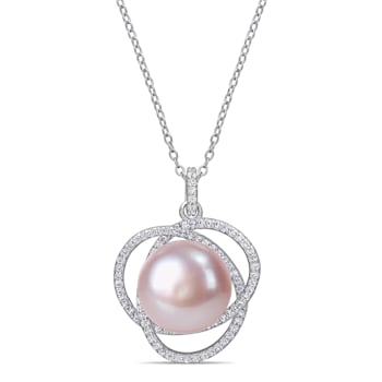 11.5-12MM Pink Freshwater Cultured Pearl and 1 CT TGW Cubic Zirconia
Pendant in Sterling Silver
