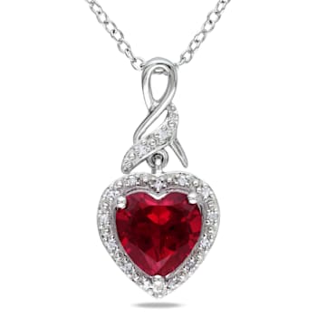 2 4/5 CT TGW Created Ruby and Diamond Accent Heart Twist Pendant with
Chain in Sterling Silver