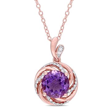 1 5/8 CT TGW Multi-Gemstones and Diamond Accent Pendant with Chain in
Rose Plated Sterling Silver
