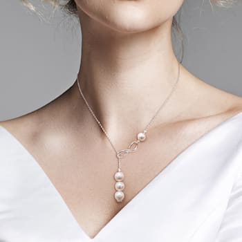 8-9.5 MM Freshwater Cultured Pearl Infinity Lariat Necklace in Sterling Silver