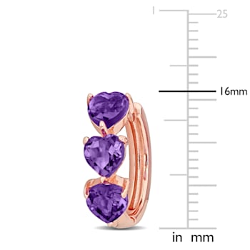 2 3/8 CT TGW Amethyst Triple Heart Hoop Earrings in Rose Plated Sterling Silver