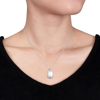 9.5-10MM Freshwater Cultured Pearl and Diamond Accent Teardrop Pendant
with Chain in Sterling Silver