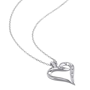 Diamond Heart Pendant with Chain in Sterling Silver