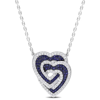 1 2/5 CT TGW Created Blue and White Sapphire Interlocking Hearts
Necklace in Sterling Silver