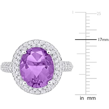 5 1/3 CT TGW Amethyst and White Topaz Double Halo Ring in Sterling Silver