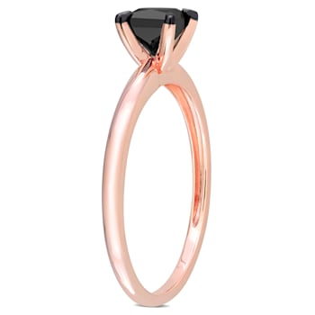 3/4 ct Black Diamond Solitaire Engagement Ring in 14K Rose Gold