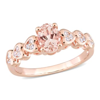 7/8 CTW Morganite and White Topaz Ring in Rose Gold Plated Sterling Silver