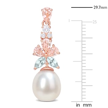 Morganite, Topaz, Aquamarine and 8.5-9MM Cultured Pearl Earrings in 18K
Rose Over Sterling Silver