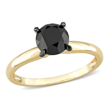 1-1/2 ct Black Diamond Solitaire Engagement Ring in 14K Yellow Gold