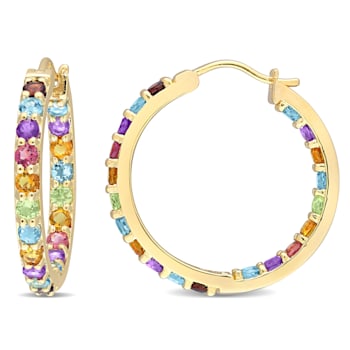 2 3/4 CT TGW Multi-Gemstones Hoop Earrings in Yellow Plated Sterling Silver
