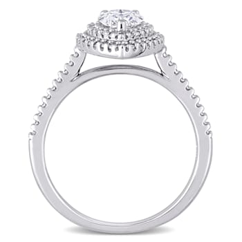1 CT DEW Created Moissanite and 1/3 CT TW Diamond Double Halo Engagement
Ring in 14K White Gold