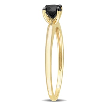 1/2 ct Black Diamond Solitaire Engagement Ring in 10K Yellow Gold