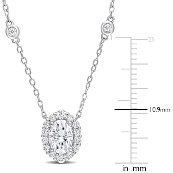 1 1/2 CT DEW Created Moissanite Halo Station Necklace in Sterling Silver