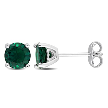 1 5/8 CT TGW Created Emerald Stud Earrings in Sterling Silver