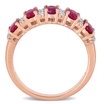 1 3/8 CT TGW Ruby and 1/6 CT TW Diamond Semi Eternity Ring in 14K Rose Gold
