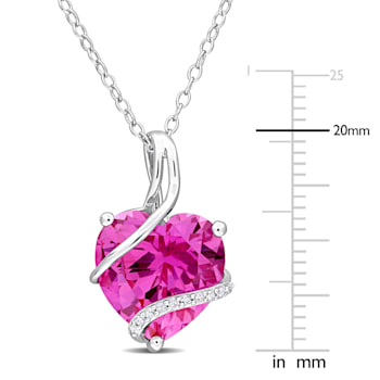 7 1/4 CT TGW Created Pink Sapphire and Diamond Accent Pendant with Chain
in Sterling Silver