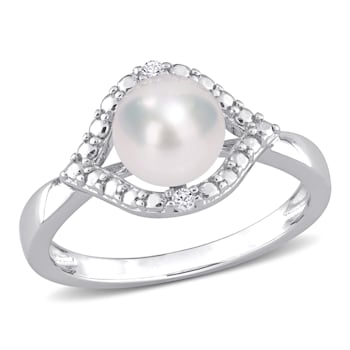 7-7.5MM Freshwater Cultured Pearl and Created White Sapphire Halo Ring
in Sterling Silver