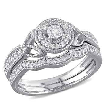1/3 CT TW Diamond Halo Bridal Ring Set in Sterling Silver