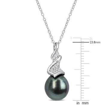 9-9.5MM Black Tahitian Cultured Pearl and  1/10 CT TW Diamond Pendant
with Chain in Sterling Silver
