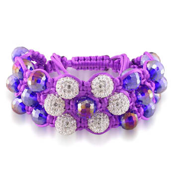 Shambhala Bracelet on Purple Silk Cord with Purple and White Cubic
Zirconia Beads