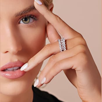 3/8 CT DEW Created Moissanite Semi-Eternity Ring in Sterling Silver