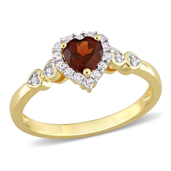 5/8 CTW Garnet and Diamond Accent Promise Ring in Yellow Plated Sterling Silver
