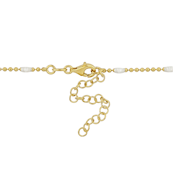 White Enamel Bead Link Necklace in 14K Yellow Gold Over Sterling Silver
