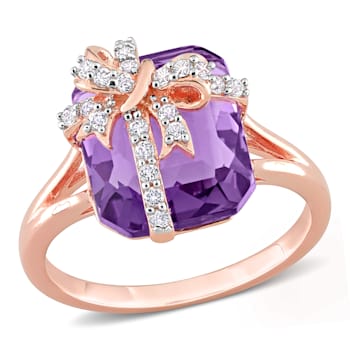 6 3/4 CT TGW Amethyst and Topaz Ring in Rose Plated Sterling Silver