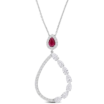 2/5 CT TGW Ruby and 2 1/5 CT TW Diamond Teardrop Necklace in 18K White Gold