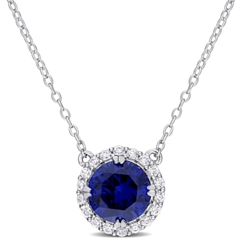 2 3/4 CT TGW Created Blue And White Sapphire Neclace in Sterling Silver
