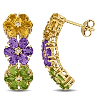 5 1/3 CTW Amethyst, Citrine, Peridot and Topaz Flower Drop Earrings in
Yellow Over Sterling Silver