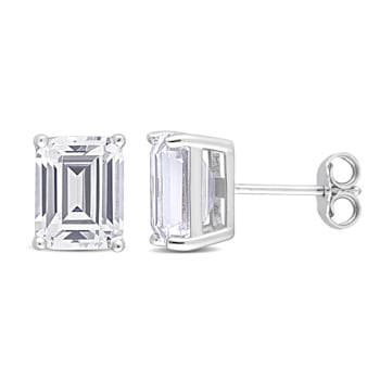 7 3/8 CT TGW Octagon Created White Sapphire Stud Earrings in Sterling Silver