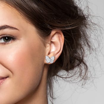 1/6 CT TGW Aquamarine Butterfly Stud Earrings in Sterling Silver