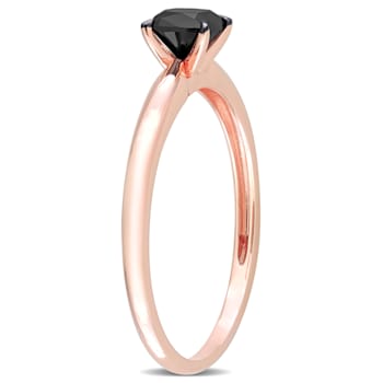 1/2 ct Black Diamond Solitaire Engagement Ring in 14K Rose Gold