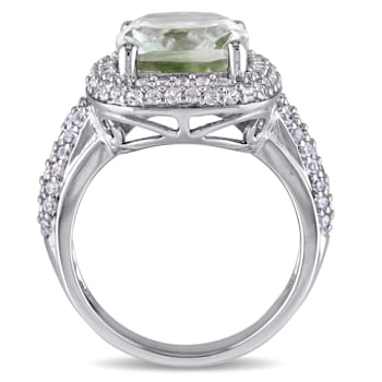 6 CTW Green Quartz and Created White Sapphire Double Halo Ring in
Sterling Silver