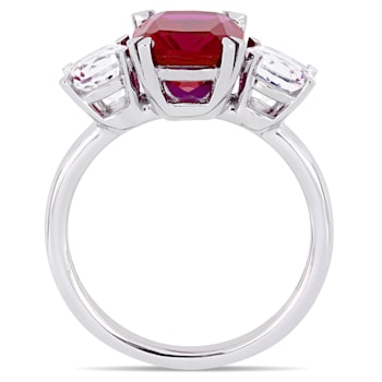 6 1/10 CT TGW Created Ruby and Created White Sapphire Three Stone Ring
in 10K White Gold