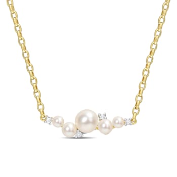 3-6.5 MM Freshwater Cultured Pearl with White Topaz Necklace in 18K
Yellow Gold Over Sterling Silver