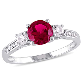 1 1/3 CT TGW Created Ruby, White Sapphire & Diamond Accent 3-Stone
Engagement Ring in 10K White Gold