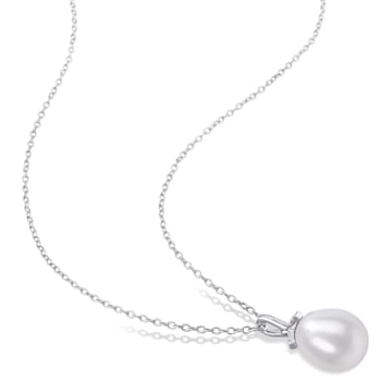 8.5-9MM Freshwater Cultured Pearl Drop Pendant with Chain in Sterling Silver
