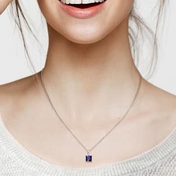 1 1/3 CT TGW Created Blue Sapphire Solitaire Square Pendant with Chain
in Sterling Silver