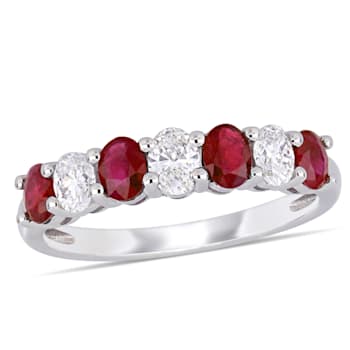 4/5 CT TGW Ruby and 1/2 CT TW Diamond Semi-Eternity Ring in 14K White Gold