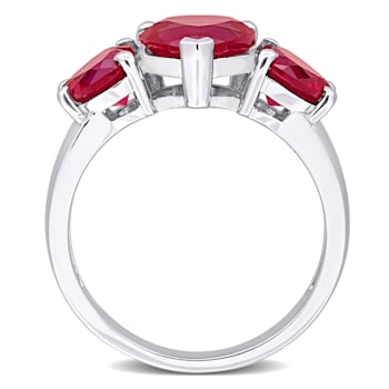 4 4/5 CT TGW Created Ruby 3-Stone Heart Ring in Sterling Silver
