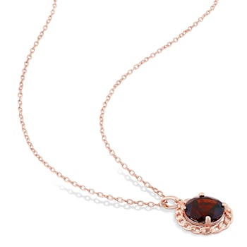 3 CT TGW Garnet Halo Pendant with Chain in Rose Plated Sterling Silver