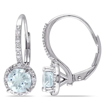 1-1/2ctw Aquamarine and Diamond Accent Halo Earrings in Sterling Silver