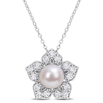 8-9MM Freshwater Cultured Pearl and 1 1/3 CT TGW Created Sapphire
Pendant in Sterling Silver