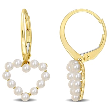 2-2.5MM Freshwater Cultured Pearl Heart Earrings in 14K Yellow Gold