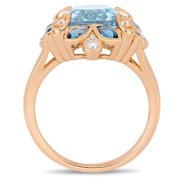 4 4/5 CT TGW London Blue, Sky Blue Topaz with White Topaz Floral Ring in
Rose Plated Sterling Silver
